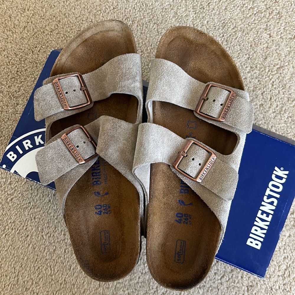 Birkenstocks Arizona Taupe Suede Sandals Narrow Fit with Box Size 40